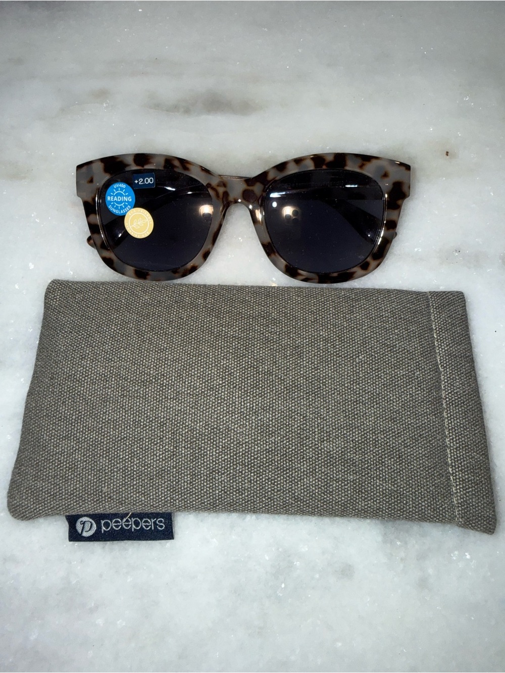 Peppers Center Stage Gray Tortoise Reading Sunglasses-NEW With Case +2.00